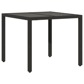 vidaXL Gartentisch mit Glasplatte Schwarz 90x90x75 cm Poly Rattan