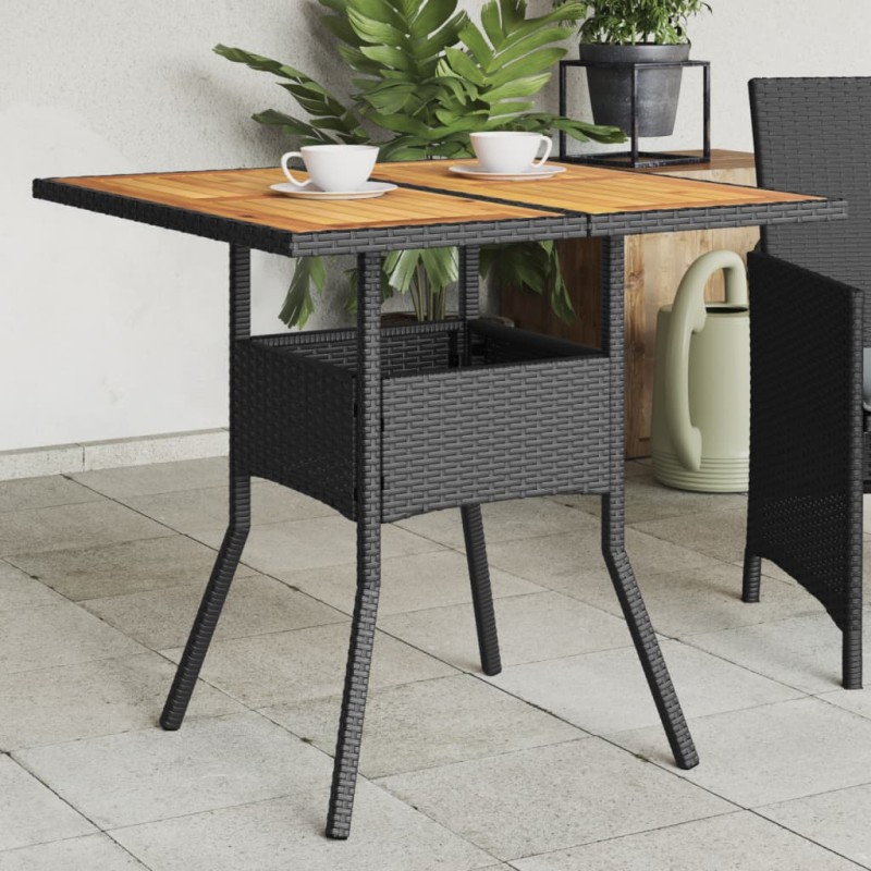 vidaXL Gartentisch mit Holzplatte Schwarz 80x80x75 cm Poly Rattan vidaXL Gartentisch mit Holzplatte Schwarz 80x80x75 cm Poly Rattan