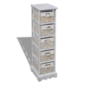 vidaXL Korbregal Holz mit 5 Körben Weiß 