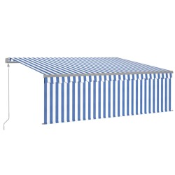 vidaXL Markise Automatisch mit Rollo LED Windsensor 4,5x3 m Blau Weiß