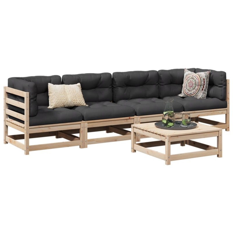 vidaXL 5-tlg. Garten-Sofagarnitur mit Kissen Massivholz Kiefer vidaXL 5-tlg. Garten-Sofagarnitur mit Kissen Massivholz Kiefer