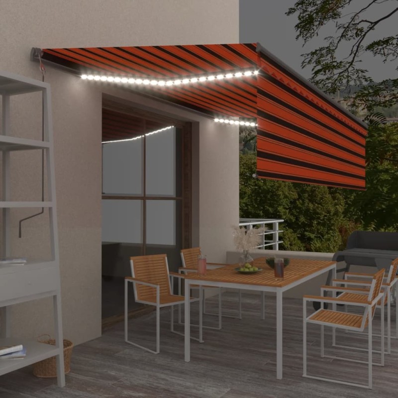 Markise Automatisch Jalousie LED Windsensor 5x3m Orange Braun Markise Automatisch Jalousie LED Windsensor 5x3m Orange Braun