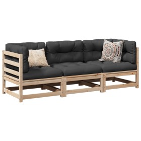 vidaXL 3-tlg. Garten-Sofagarnitur mit Kissen Massivholz Kiefer