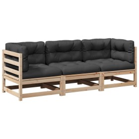 vidaXL 3-tlg. Garten-Sofagarnitur mit Kissen Massivholz Kiefer
