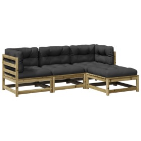 vidaXL 4-tlg. Garten-Sofagarnitur mit Kissen Kiefernholz Imprägniert