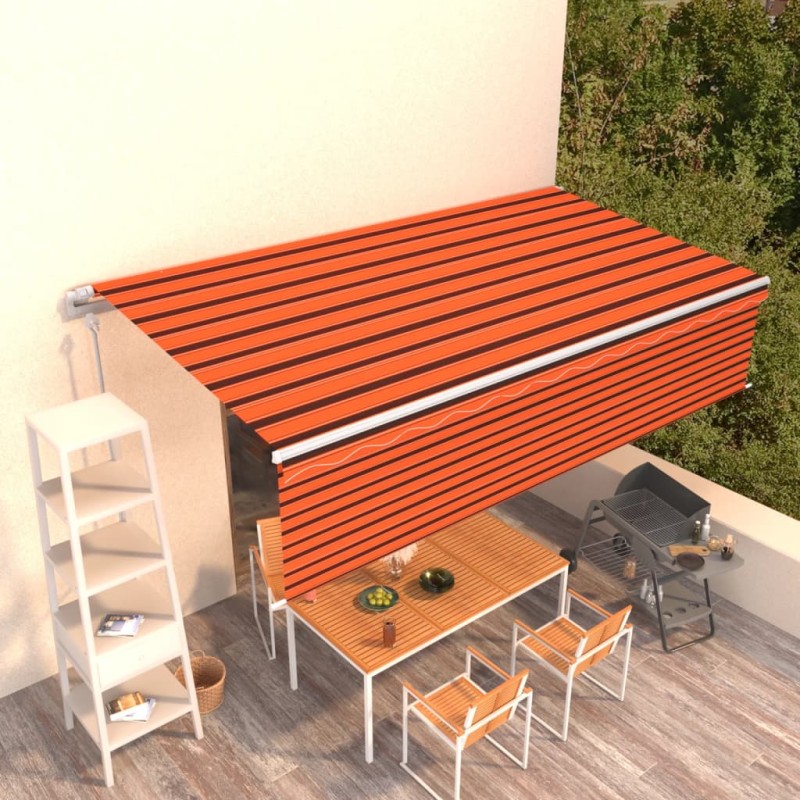 Gelenkarmmarkise Automatisch mit Volant 6x3 m Orange und Braun Gelenkarmmarkise Automatisch mit Volant 6x3 m Orange und Braun