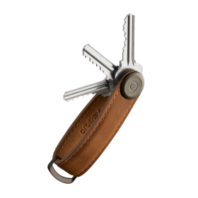 Orbitkey - Crazy-Horse Leder Schlüssel Organizer - Kastanienbraun mit braunen Nähten