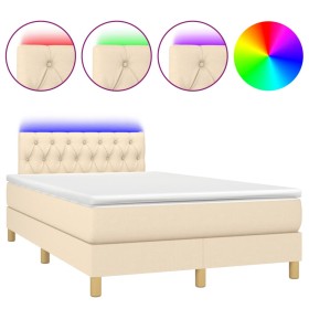 vidaXL Boxspringbett mit Matratze & LED Creme 120x190 cm Stoff