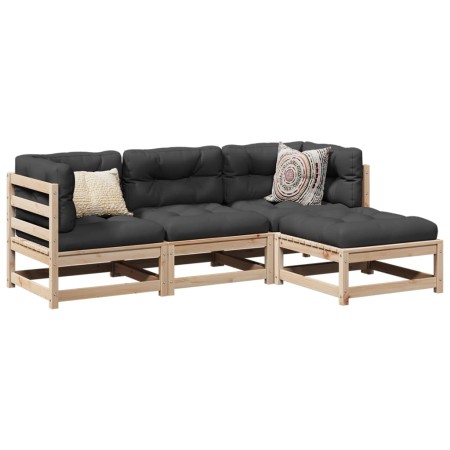 vidaXL 4-tlg. Garten-Sofagarnitur mit Kissen Massivholz Kiefer