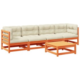 vidaXL 5-tlg. Garten-Sofagarnitur mit Kissen Wachsbraun Kiefernholz