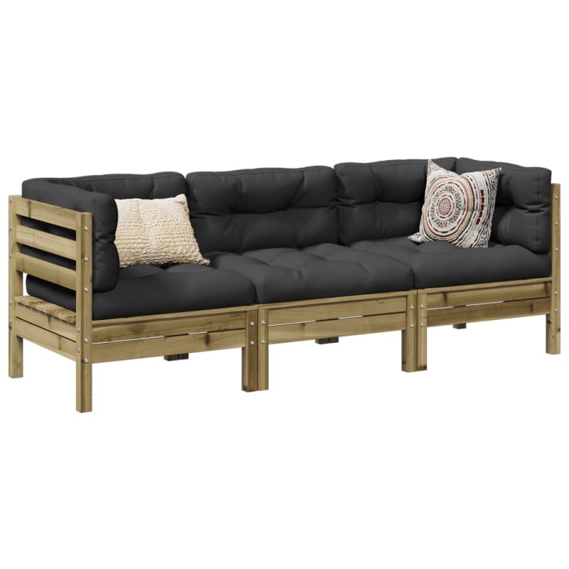 vidaXL 3-tlg. Garten-Sofagarnitur mit Kissen Kiefernholz Imprägniert vidaXL 3-tlg. Garten-Sofagarnitur mit Kissen Kiefernholz Imprägniert