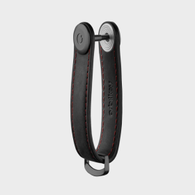 Orbitkey - Crazy-Horse Leder-Schlüsselanhänger - Farbe Obsidianschwarz mit roten Nähten