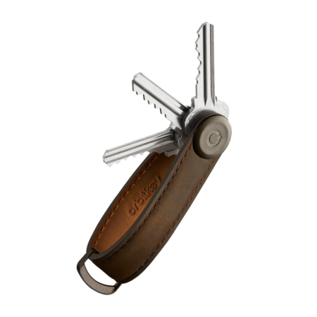 Orbitkey - Crazy-Horse Leder-Schlüsselanhänger - Farbe Eiche braun mit braunen Nähten