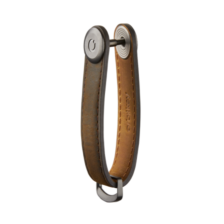 Orbitkey - Crazy-Horse Leder-Schlüsselanhänger - Farbe Eiche braun mit braunen Nähten