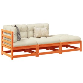 vidaXL 3-tlg. Garten-Sofagarnitur mit Kissen Wachsbraun Kiefernholz