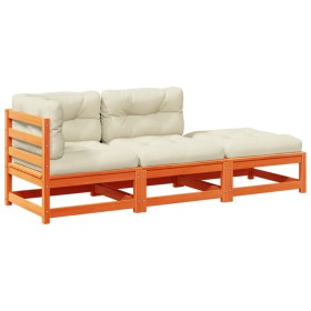 vidaXL 3-tlg. Garten-Sofagarnitur mit Kissen Wachsbraun Kiefernholz