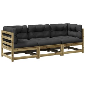 vidaXL 3-tlg. Garten-Sofagarnitur mit Kissen Kiefernholz Imprägniert