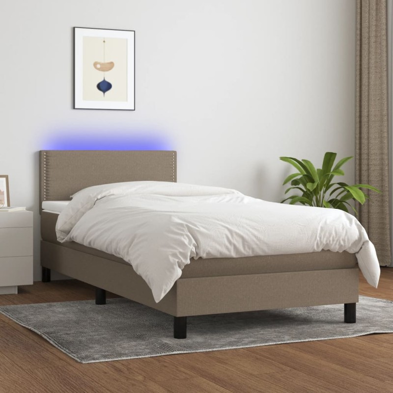 vidaXL Boxspringbett mit Matratze & LED Taupe 80x200 cm Stoff vidaXL Boxspringbett mit Matratze & LED Taupe 80x200 cm Stoff