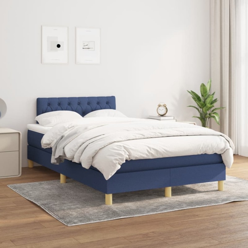 vidaXL Boxspringbett mit Matratze Blau 120x200 cm Stoff vidaXL Boxspringbett mit Matratze Blau 120x200 cm Stoff