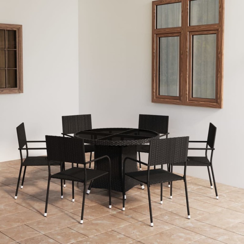 vidaXL 7-tlg. Garten-Essgruppe Poly Rattan Schwarz vidaXL 7-tlg. Garten-Essgruppe Poly Rattan Schwarz