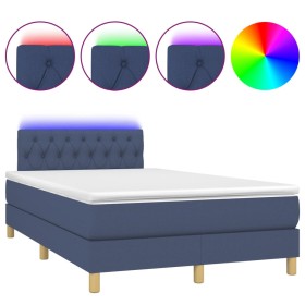 vidaXL Boxspringbett mit Matratze & LED Blau 120x190 cm Stoff
