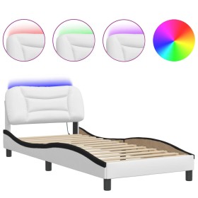 vidaXL Bettgestell mit LED Weiß und Schwarz 80x200 cm Kunstleder