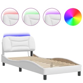 vidaXL Bettgestell mit LED Weiß 90x190 cm Kunstleder
