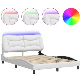 vidaXL Bettgestell mit LED Weiß 140x190 cm Kunstleder