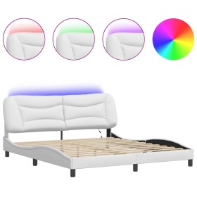 vidaXL Bettgestell mit LED Schwarz und Weiß 180x200 cm Kunstleder