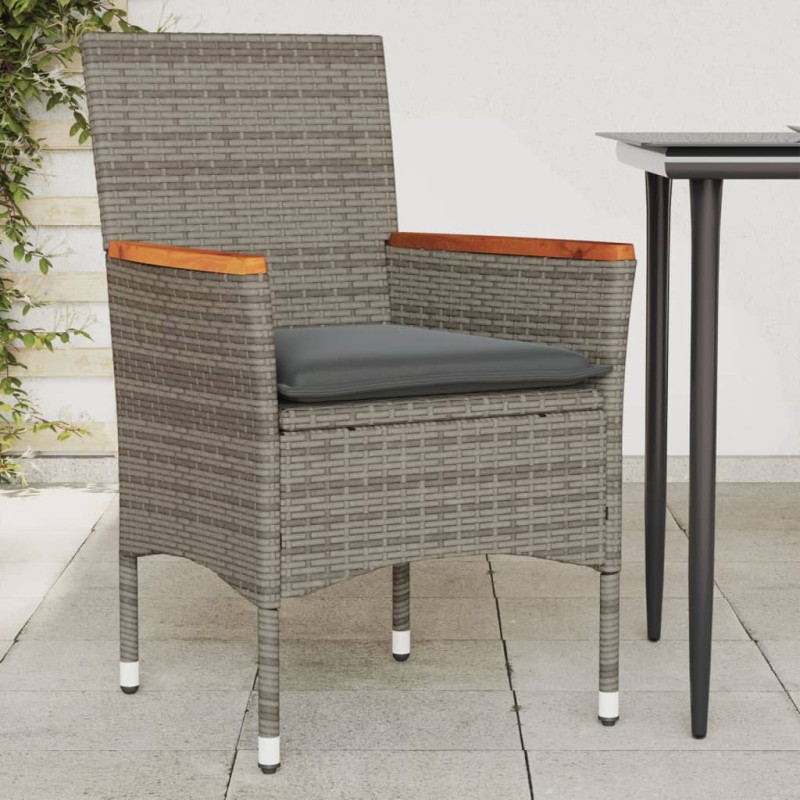vidaXL Gartenstühle mit Kissen 2 Stk. Grau Poly Rattan vidaXL Gartenstühle mit Kissen 2 Stk. Grau Poly Rattan