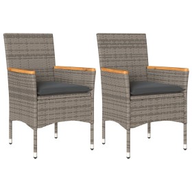 vidaXL Gartenstühle mit Kissen 2 Stk. Grau Poly Rattan