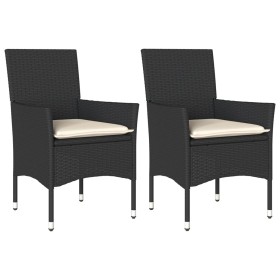 vidaXL Gartenstühle mit Kissen 2 Stk. Schwarz Poly Rattan