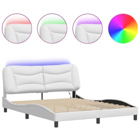 vidaXL Bettgestell mit LED Weiß 160x200 cm Kunstleder