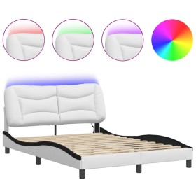 vidaXL Bettgestell mit LED Weiß und Schwarz 140x200 cm Kunstleder