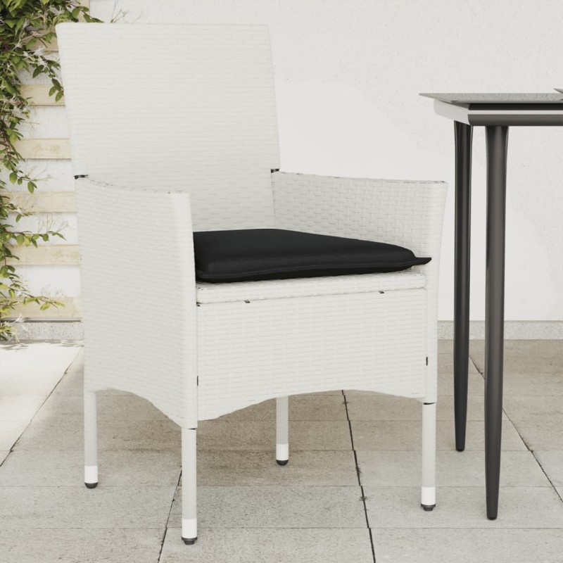 vidaXL Gartenstühle mit Kissen 2 Stk. Weiß Poly Rattan vidaXL Gartenstühle mit Kissen 2 Stk. Weiß Poly Rattan