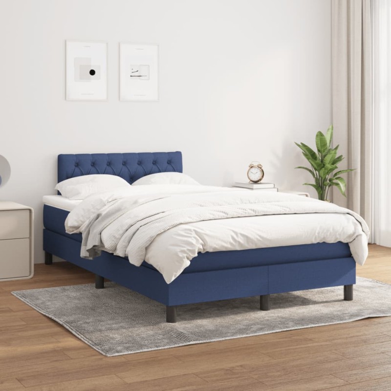 vidaXL Boxspringbett mit Matratze Blau 120x200 cm Stoff vidaXL Boxspringbett mit Matratze Blau 120x200 cm Stoff
