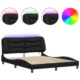 vidaXL Bettgestell mit LED Schwarz 160x200 cm Kunstleder