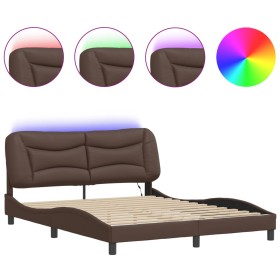vidaXL Bettgestell mit LED Braun 160x200 cm Kunstleder