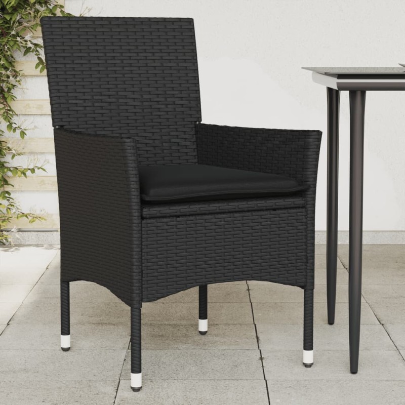vidaXL Gartenstühle mit Kissen 2 Stk. Schwarz Poly Rattan vidaXL Gartenstühle mit Kissen 2 Stk. Schwarz Poly Rattan
