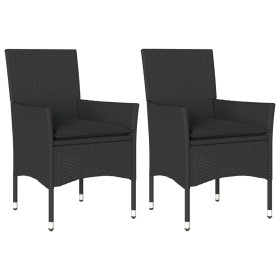vidaXL Gartenstühle mit Kissen 2 Stk. Schwarz Poly Rattan