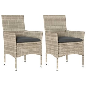 vidaXL Gartenstühle mit Kissen 2 Stk. Hellgrau Poly Rattan