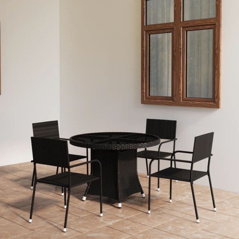 vidaXL 5-tlg. Garten-Essgruppe Poly Rattan Schwarz vidaXL 5-tlg. Garten-Essgruppe Poly Rattan Schwarz