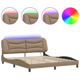 vidaXL Bettgestell mit LED Cappuccino-Braun 180x200 cm Kunstleder