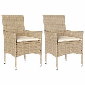 vidaXL Gartenstühle mit Kissen 2 Stk. Beige Poly Rattan