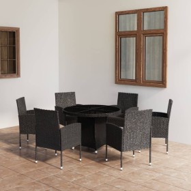 vidaXL 7-tlg. Garten-Essgruppe Poly Rattan Schwarz