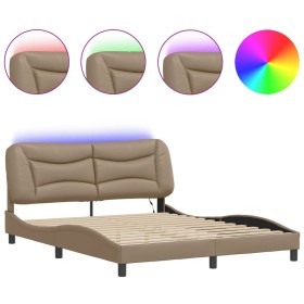 vidaXL Bettgestell mit LED Cappuccino-Braun 160x200 cm Kunstleder
