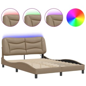 vidaXL Bettgestell mit LED Cappuccino-Braun 120x200 cm Kunstleder