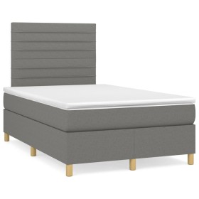 vidaXL Boxspringbett mit Matratze & LED Dunkelgrau 120x190 cm Stoff
