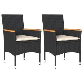 vidaXL Gartenstühle mit Kissen 2 Stk. Schwarz Poly Rattan