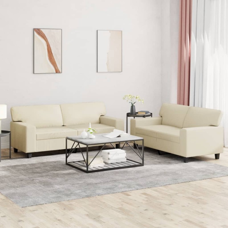 vidaXL 2-tlg. Sofagarnitur Creme Kunstleder vidaXL 2-tlg. Sofagarnitur Creme Kunstleder